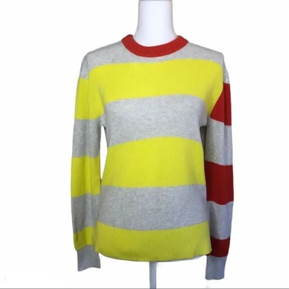 French Connection Nuka Stripe Sweater in Lemon Tonic / Poppy Red XS